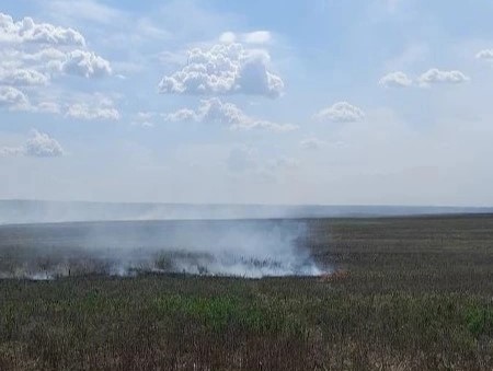 В настоящий момент наши огнеборцы тушат возгорание стерни и соломы на площади 900 квадратных метров