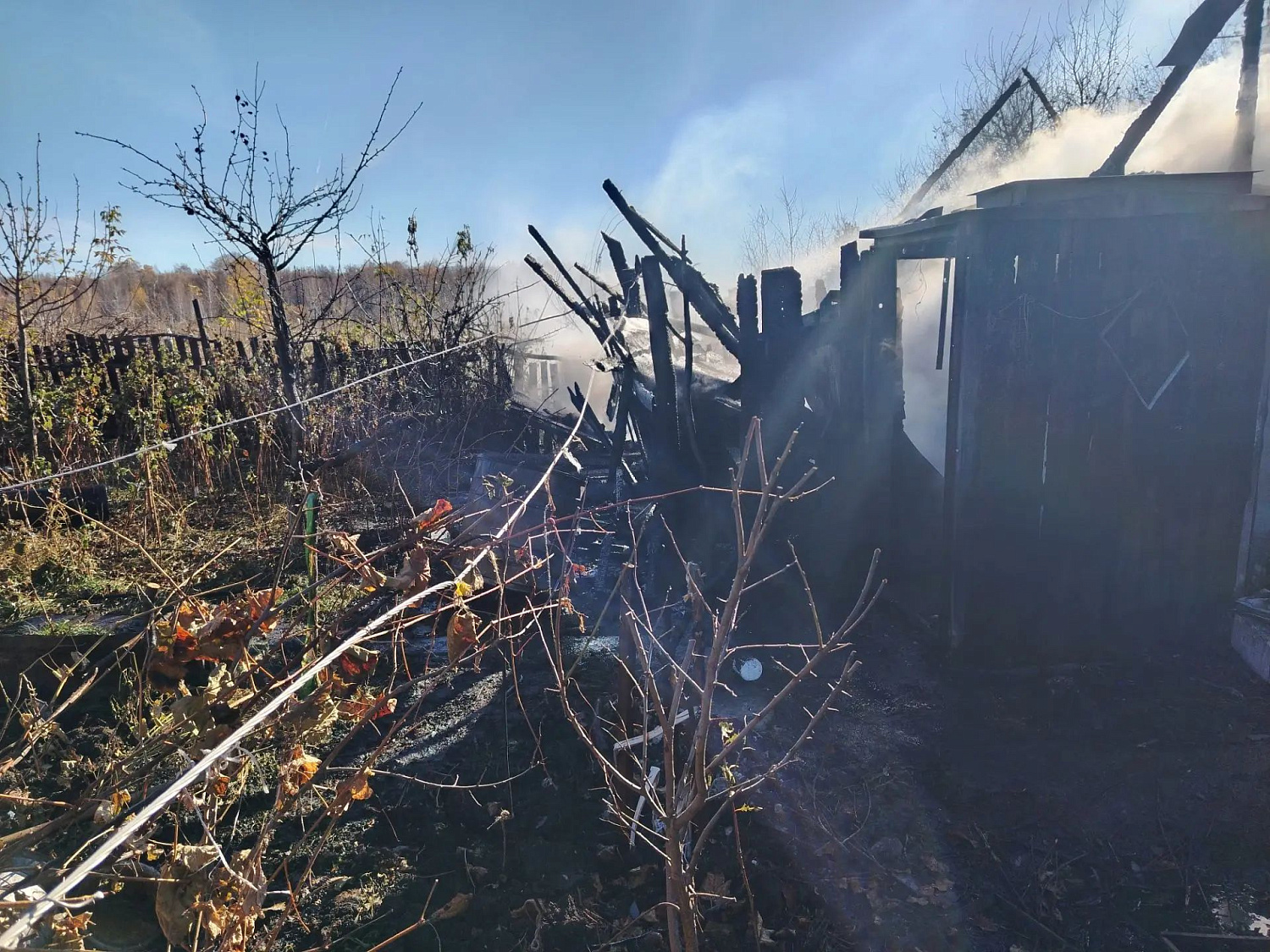 Красноярские огнеборцы ликвидировали возгорание бани на площади 40 квадратных метров