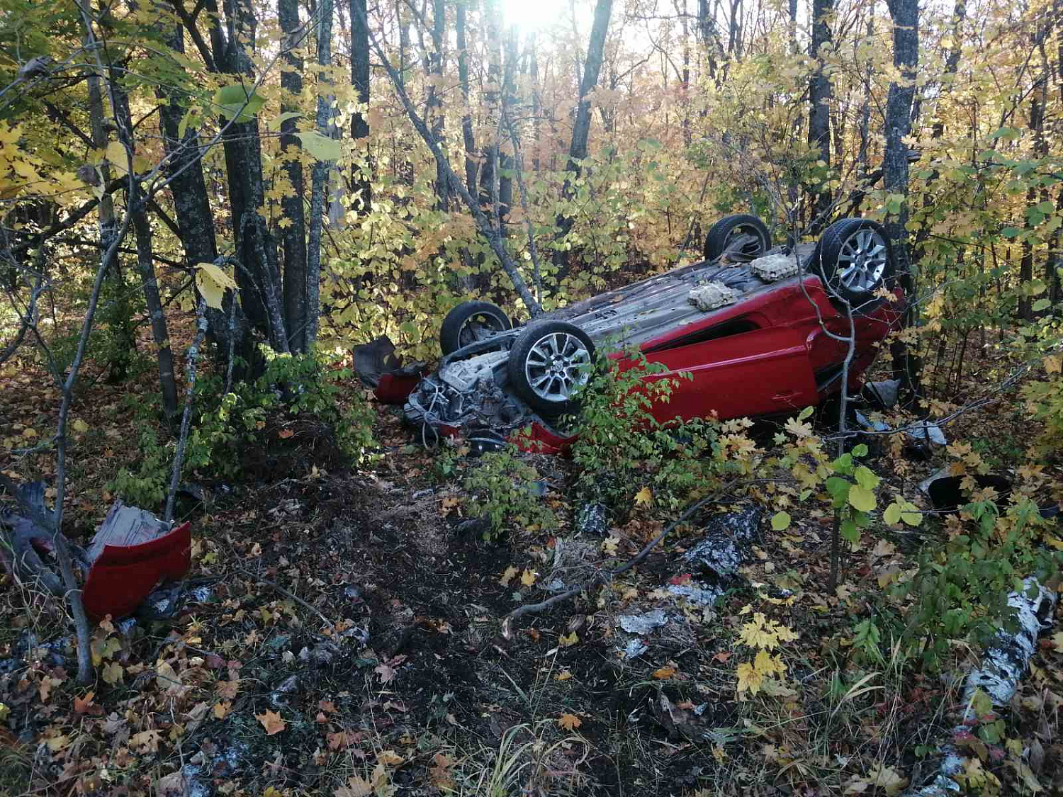 Съезд с дороги автомобиля в Сергиевском районе. Обошлось без пострадавших