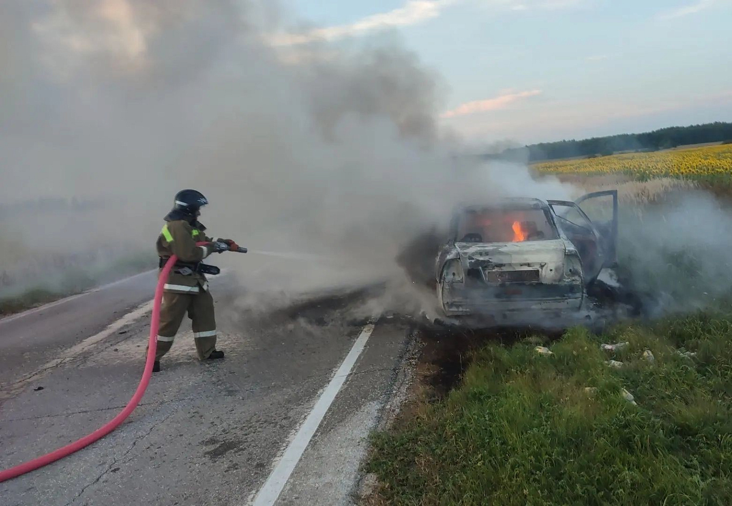 В Челно-Вершинском районе в пути следования загорелся легковой автомобиль